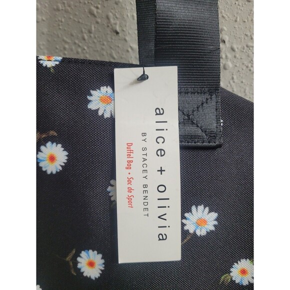 Alice + Olivia Black Daisy Print Duffel Bag w/ Crossbody Strap, MSRP $310 Summer - Picture 3 of 9
